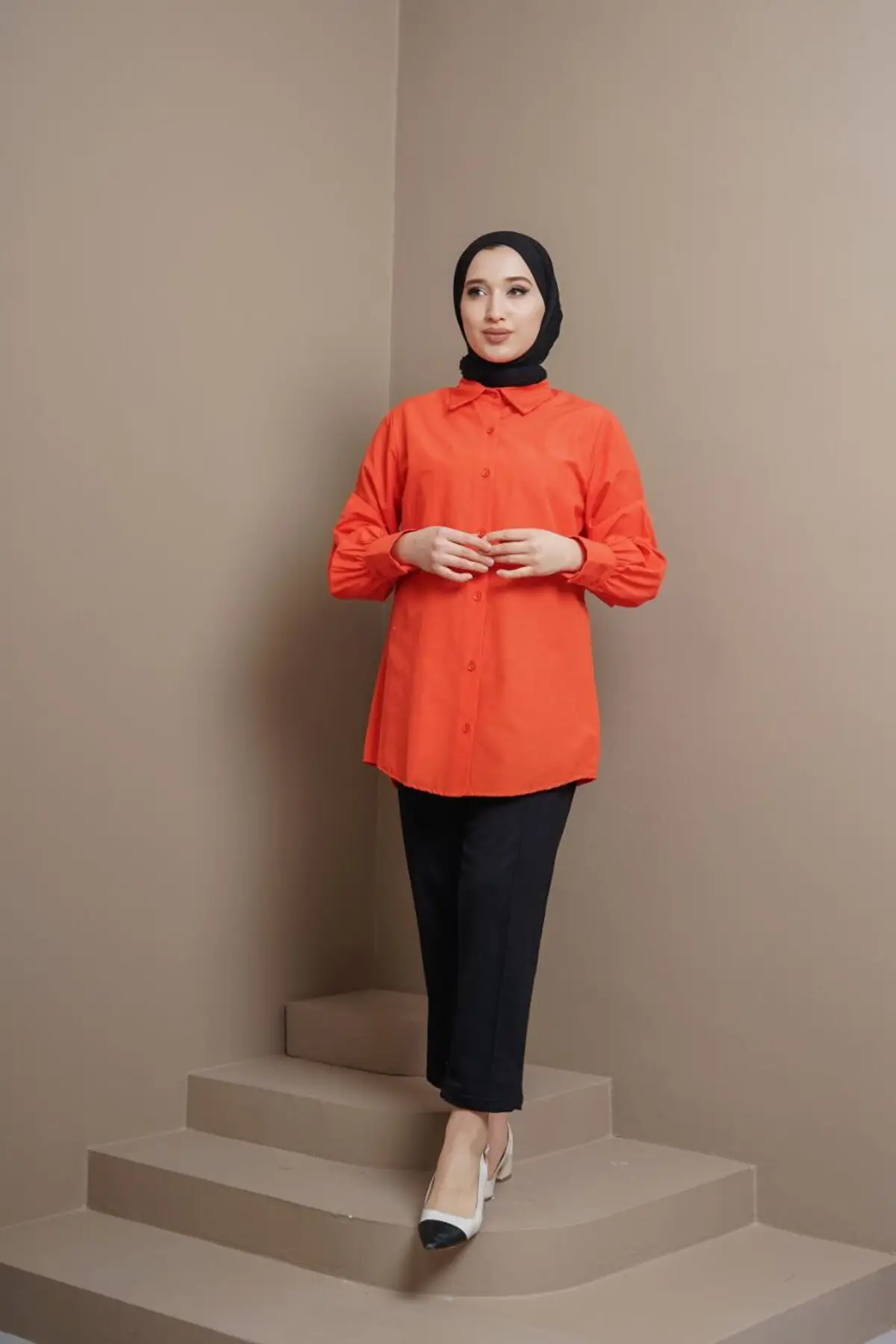 1474 % 100 Pamuk Oversize Uzun Kollu Poplin Kadın Gömleği