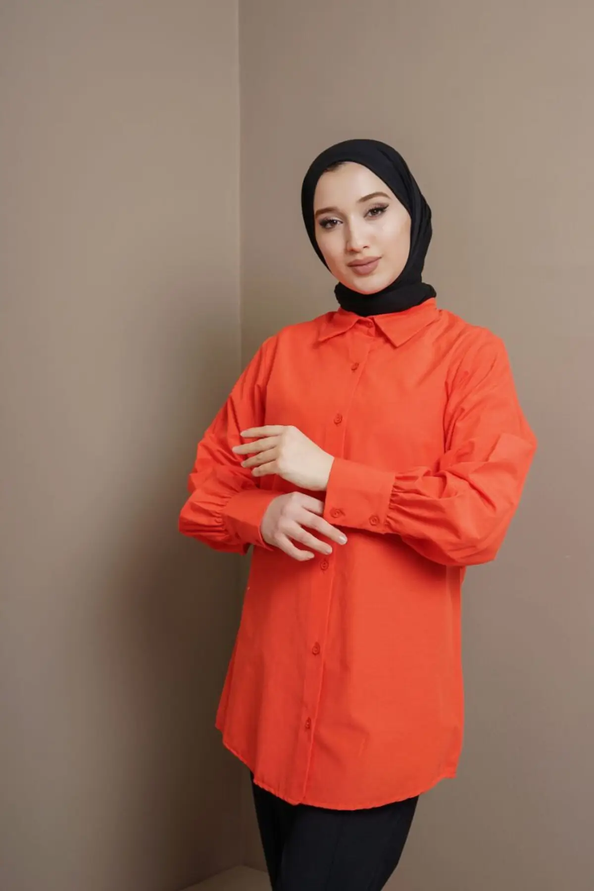 1474 % 100 Pamuk Oversize Uzun Kollu Poplin Kadın Gömleği - Gül Kurusu