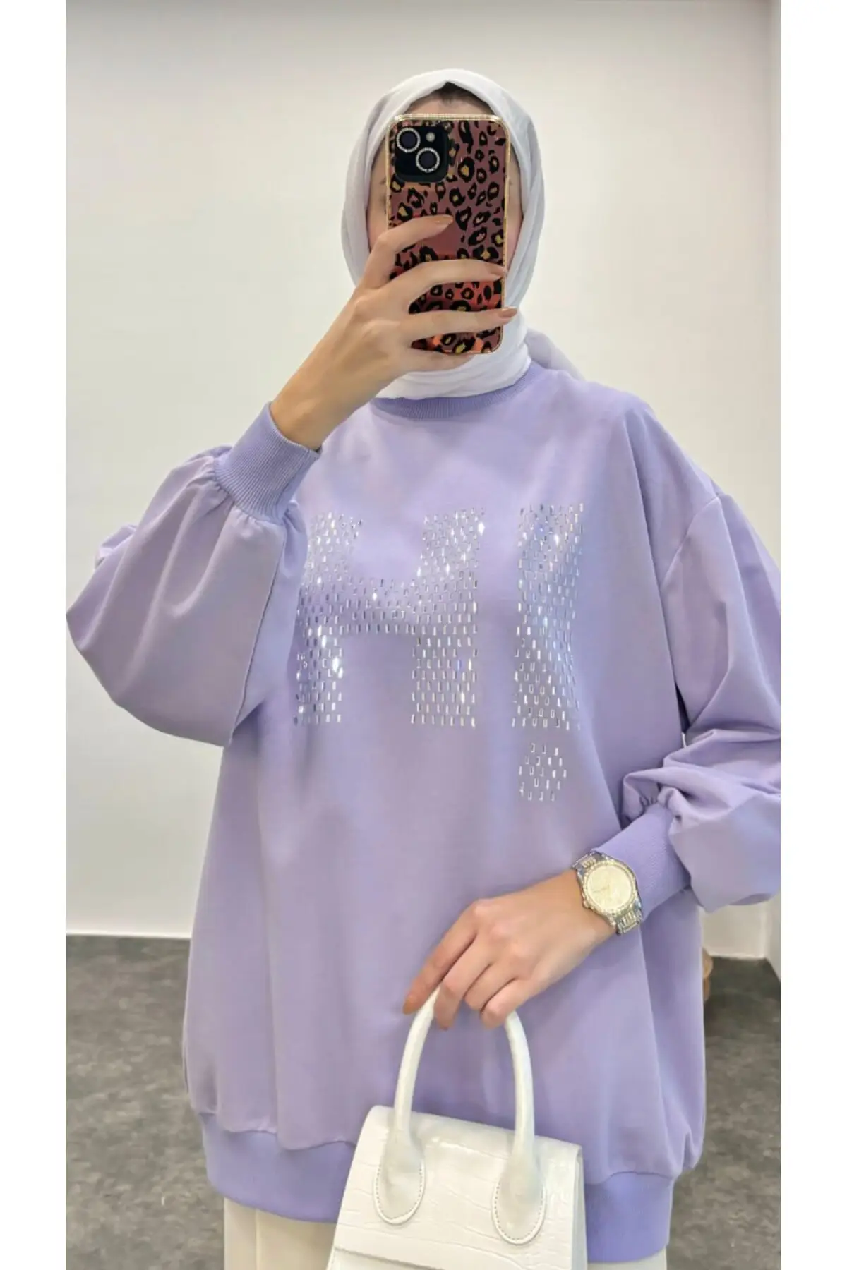 2 İplik "HI" Yapıştırma Taşlı Basic Kadın Sweater