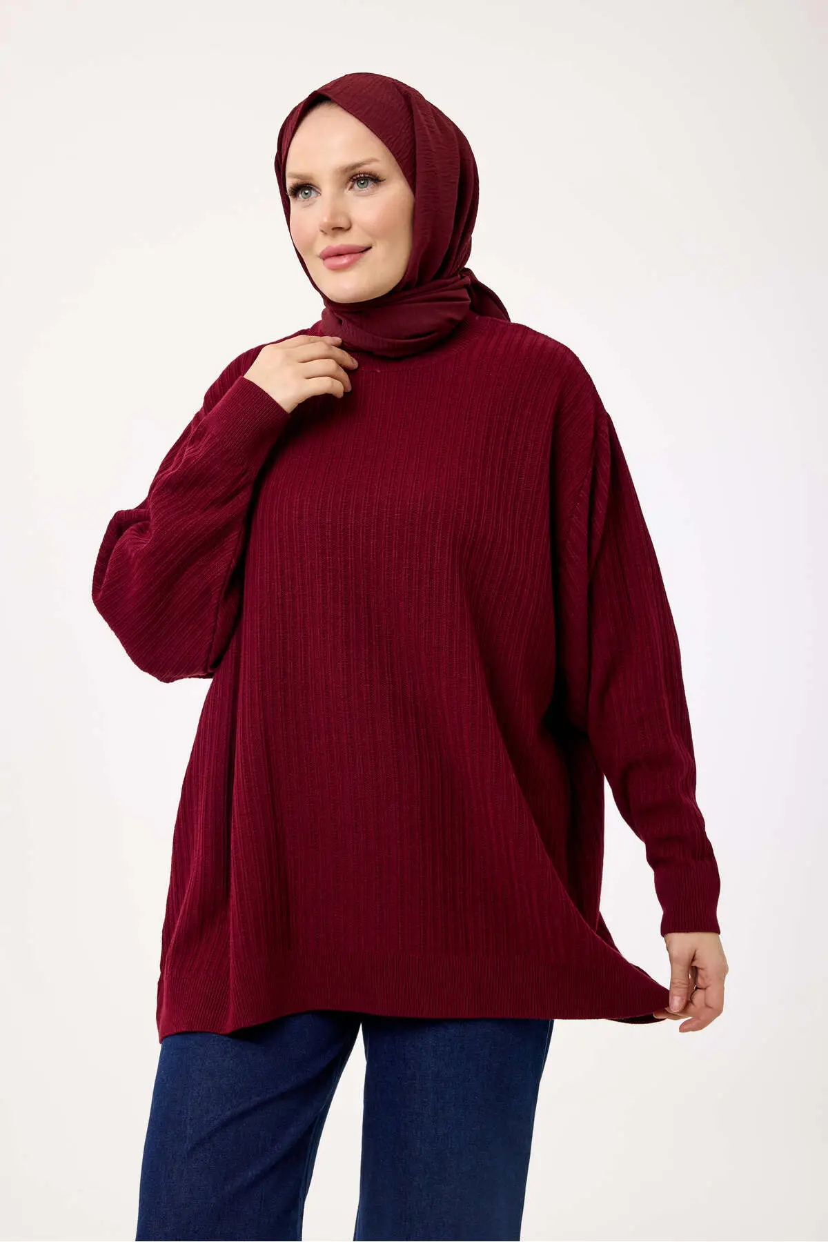 30191 - Uzun Triko Kazak - Bordo