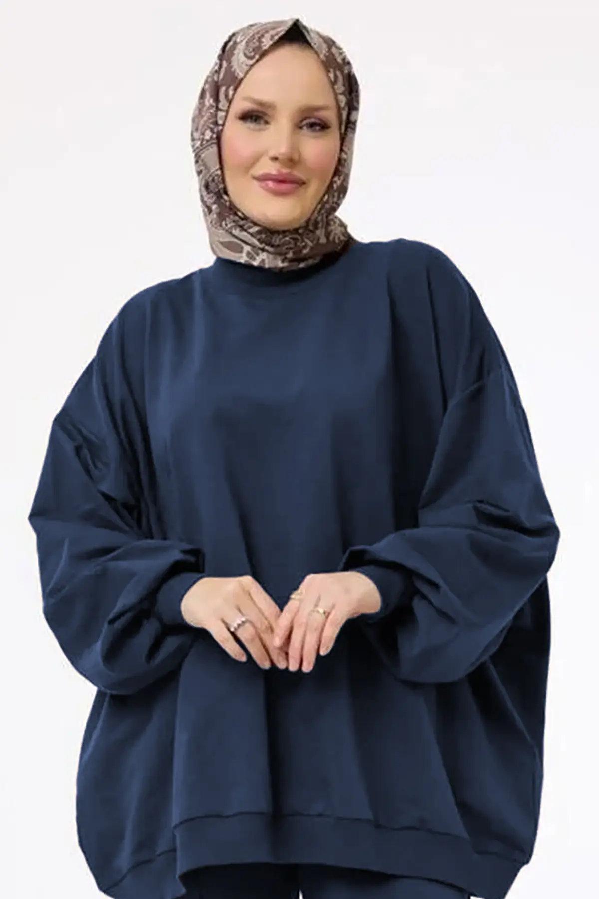 3044 - Rahat, Salaş Basic Kadın Uzun Sweatshirt - Lacivert