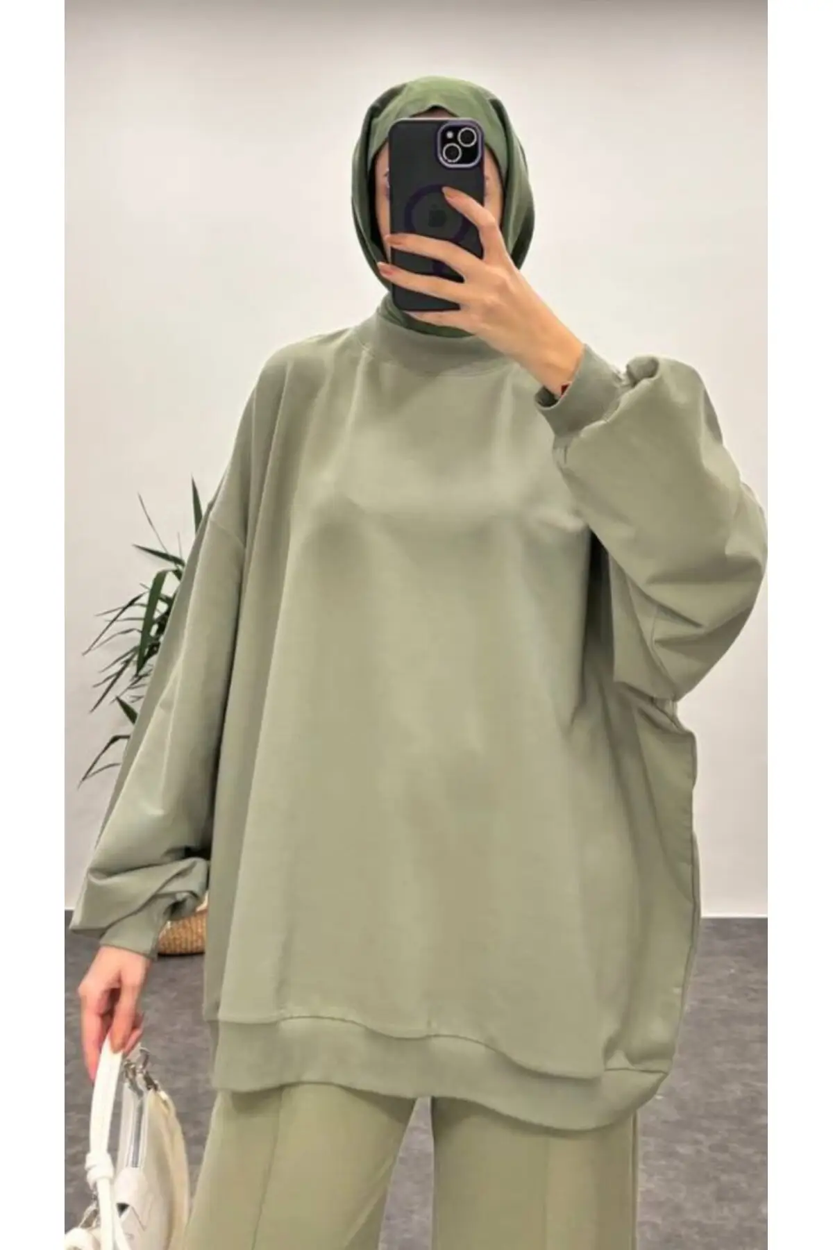 3044 - Rahat, Salaş Basic Kadın Uzun Sweatshirt - Çağla