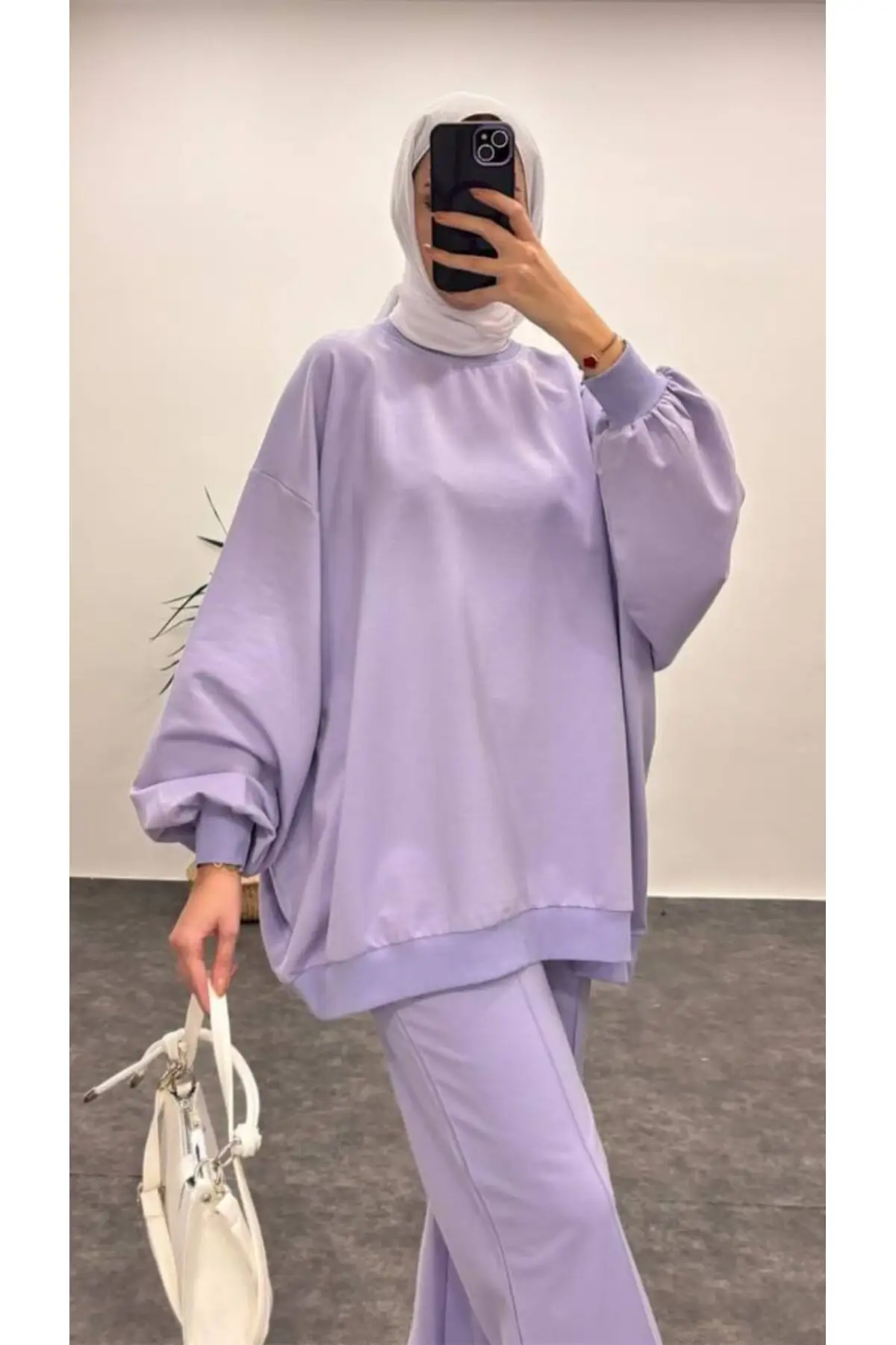 3044 - Rahat, Salaş Basic Kadın Uzun Sweatshirt - Lila