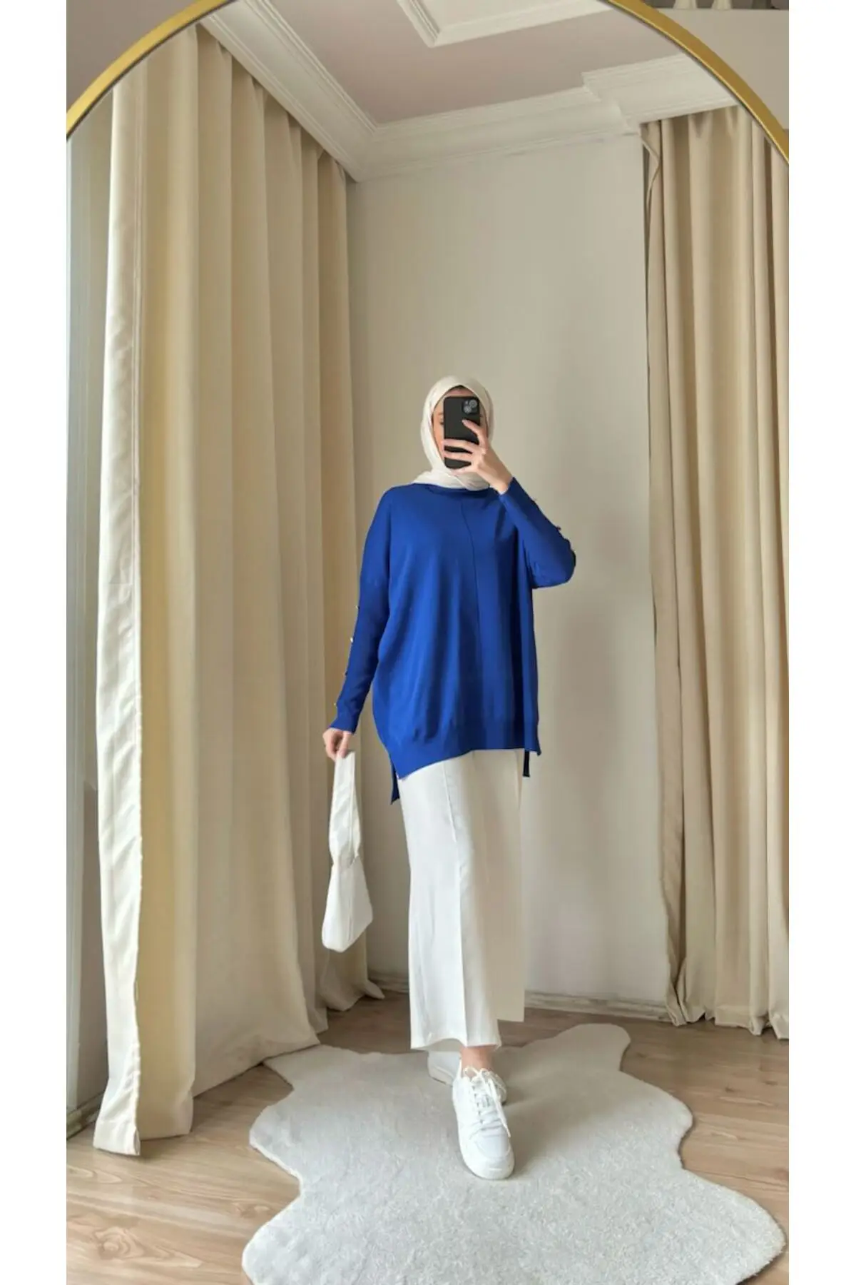 40741 - Şık Rahat Polyester - Pamuk Kadın Uzun Triko Kazak
