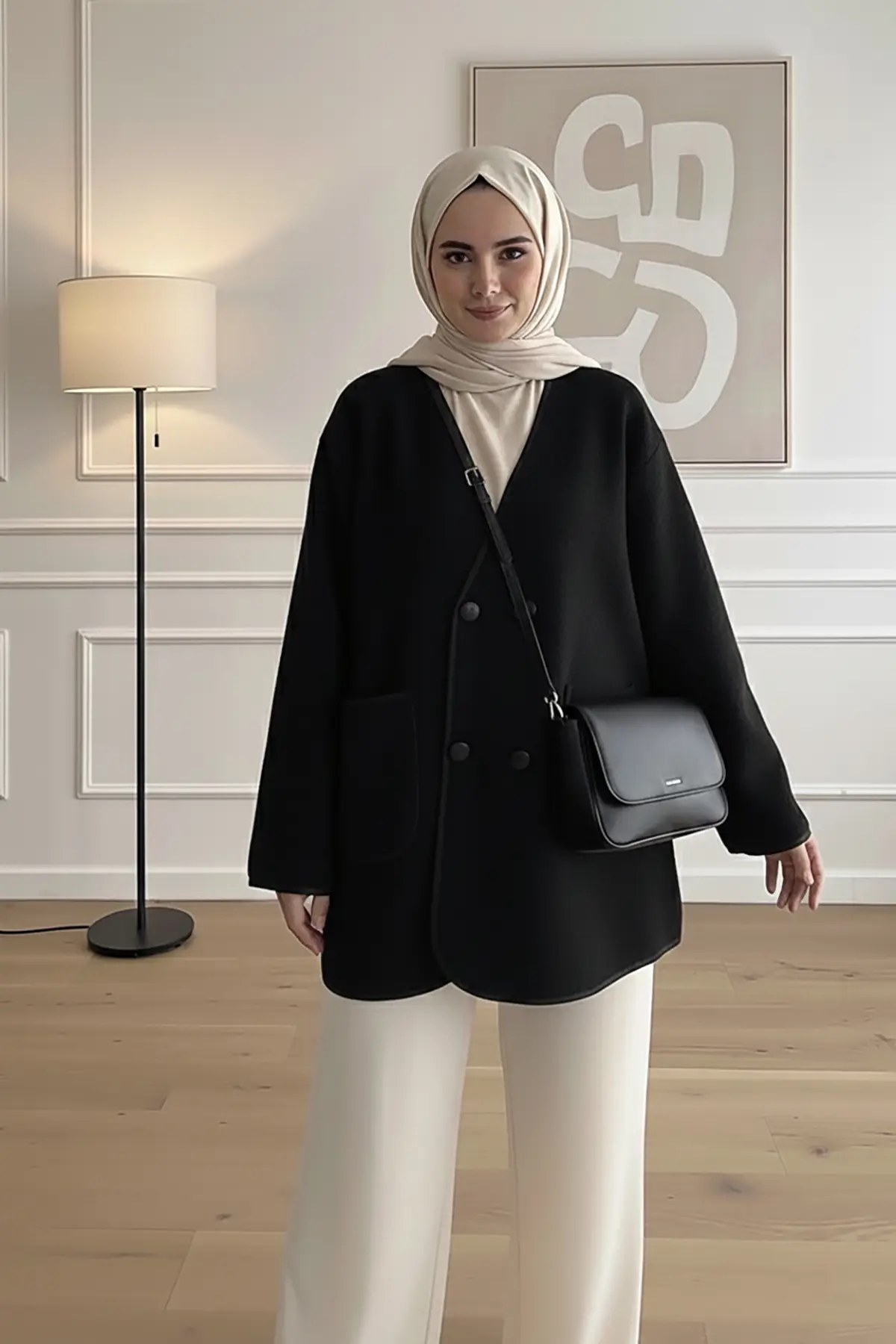 40840 - Şık Rahat 4 Düğmeli Angora Kadın Triko Uzun Hırka