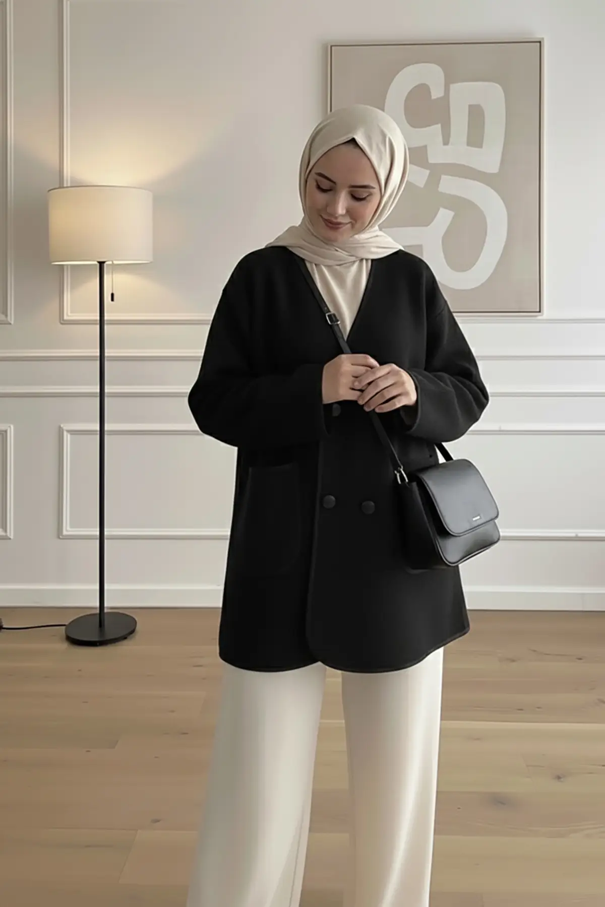 40840 - Şık Rahat 4 Düğmeli Angora Kadın Triko Uzun Hırka - Siyah
