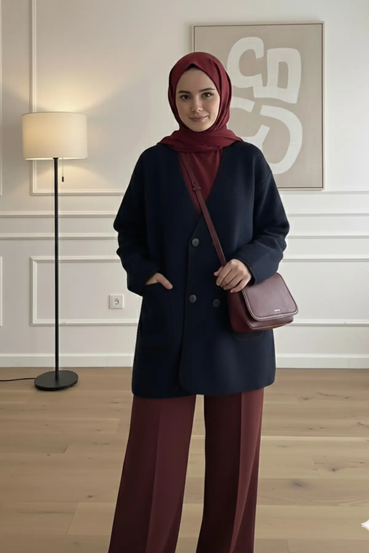 40840 - Şık Rahat 4 Düğmeli Angora Kadın Triko Uzun Hırka - Lacivert