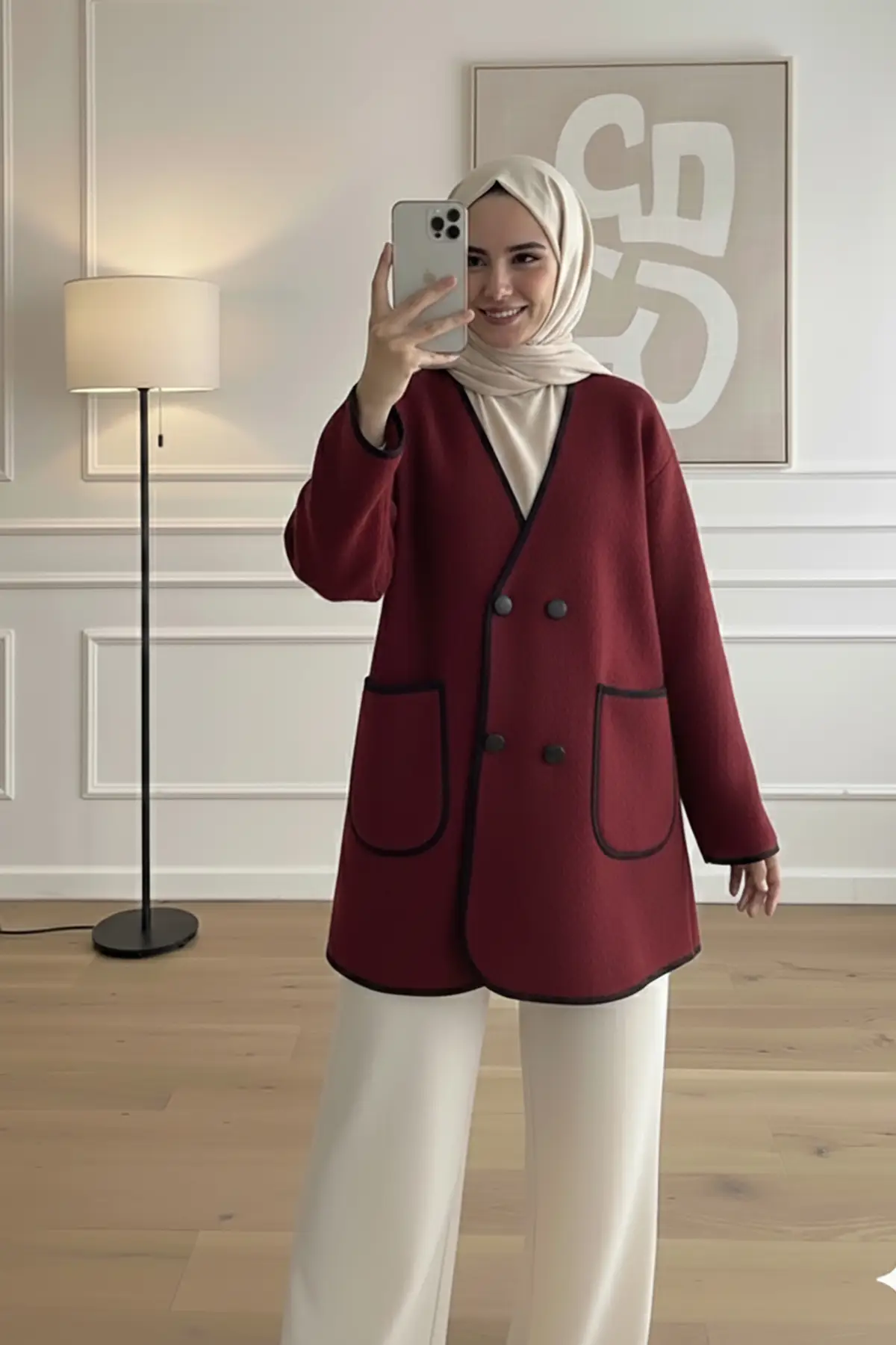 40840 - Şık Rahat 4 Düğmeli Angora Kadın Triko Uzun Hırka - Bordo