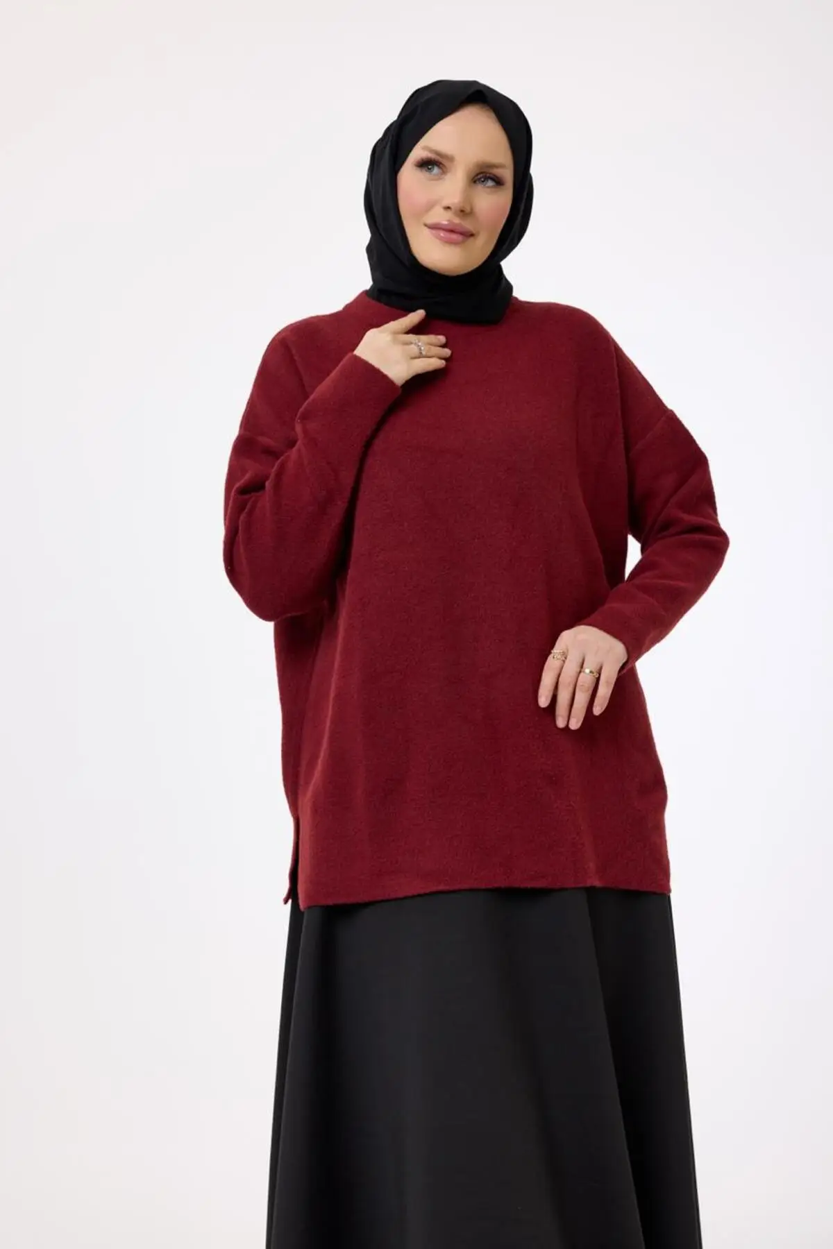 40966 - Şık Rahat Keçe Basic Uzun Kazak