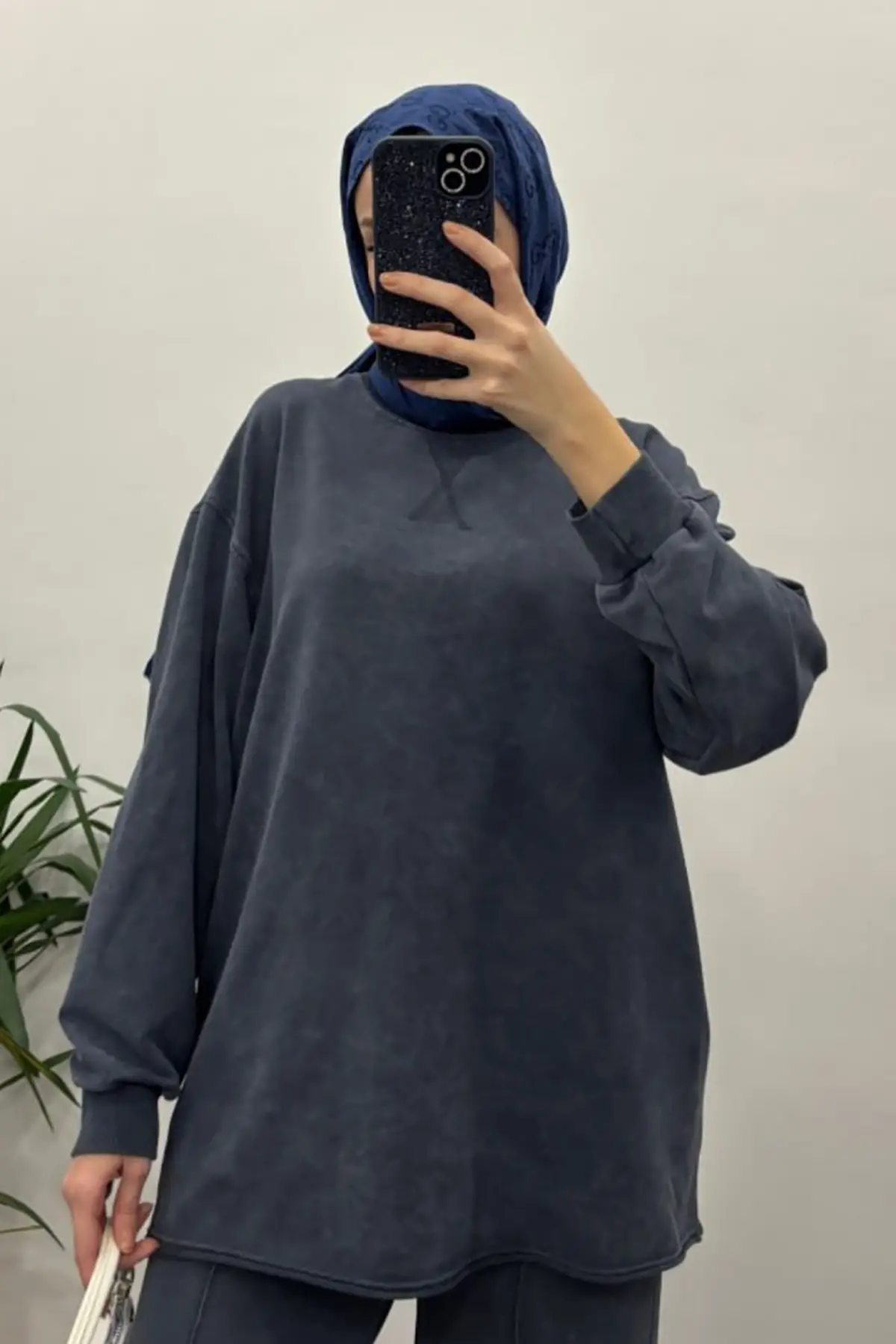 5234 - 2 Iplik Soft Yıkamalı Salaş Basic Kadın Sweatshirt