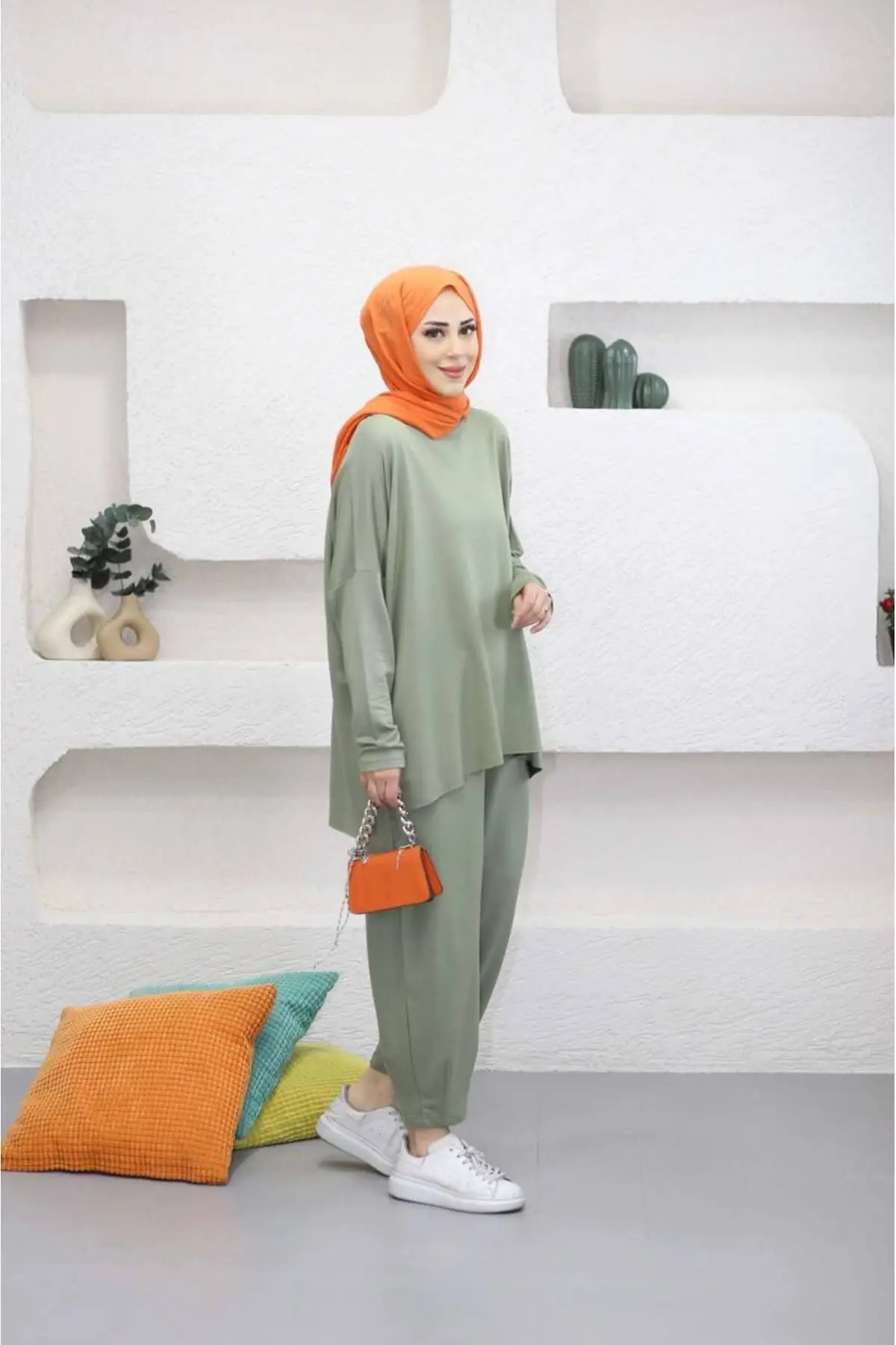 5250 - 2 İplik Oversize Rahat-Şık-Salaş Kadın Takımı - Ada Çayı