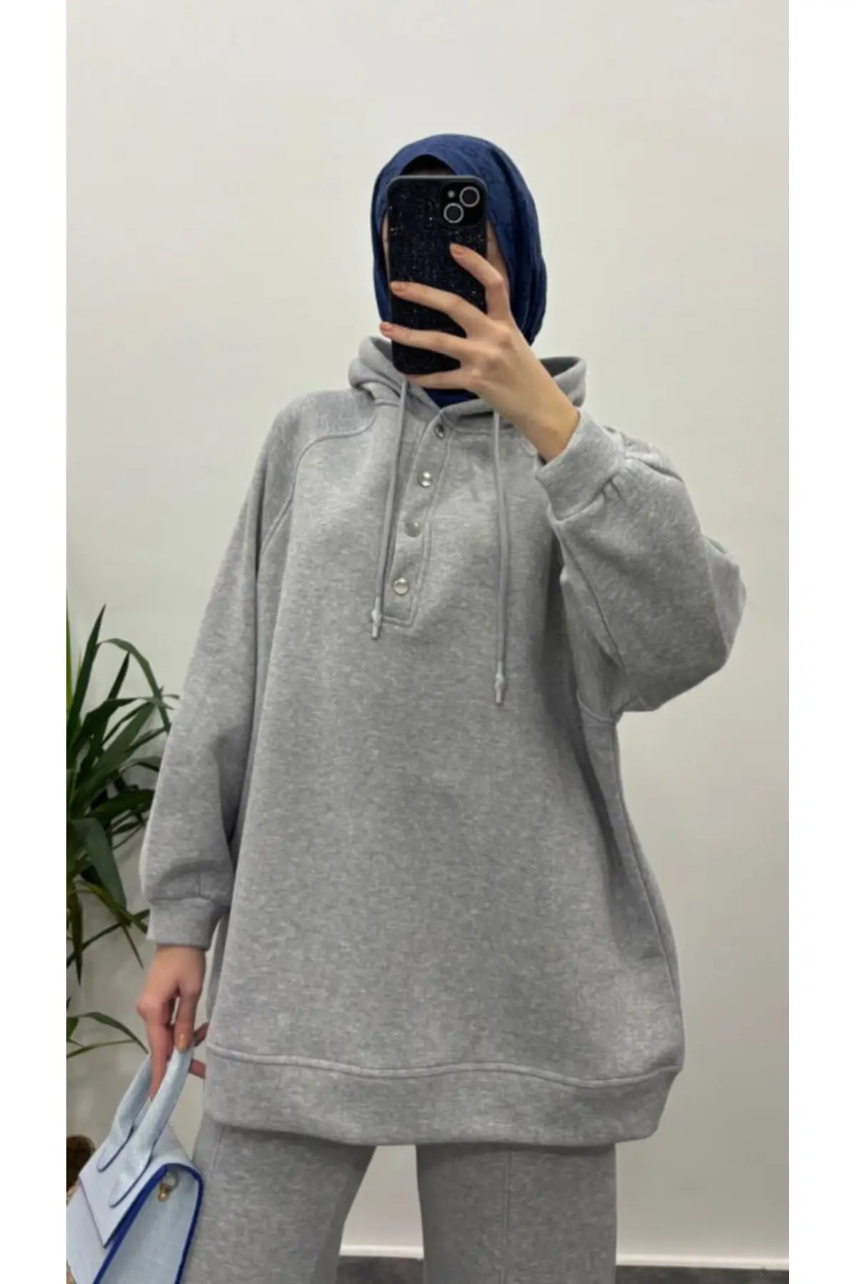 5274 - Şık Rahat 3 İplik Şardonlu Salaş Kadın Sweatshirt - Gri