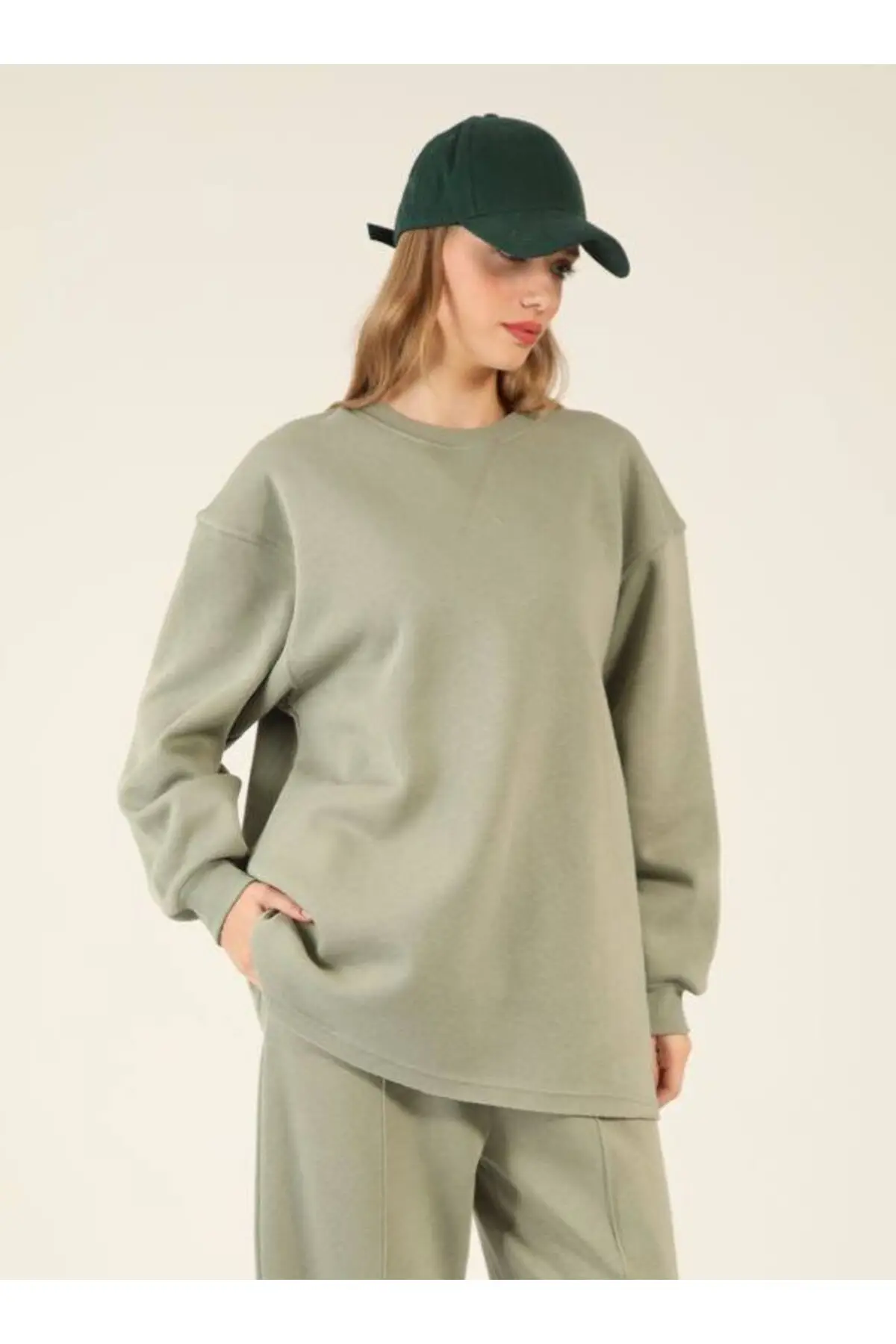 5275- 3 İplik Şardonlu Salaş Basic Kadın Sweatshirt