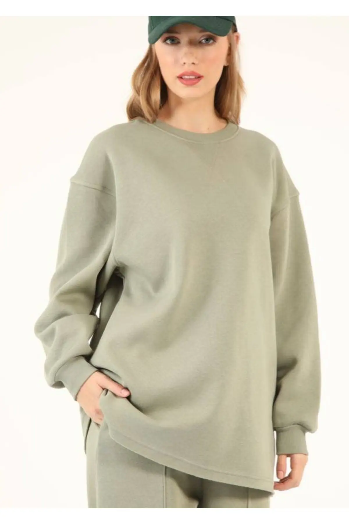 5275- 3 İplik Şardonlu Salaş Basic Kadın Sweatshirt - Ada Çayı