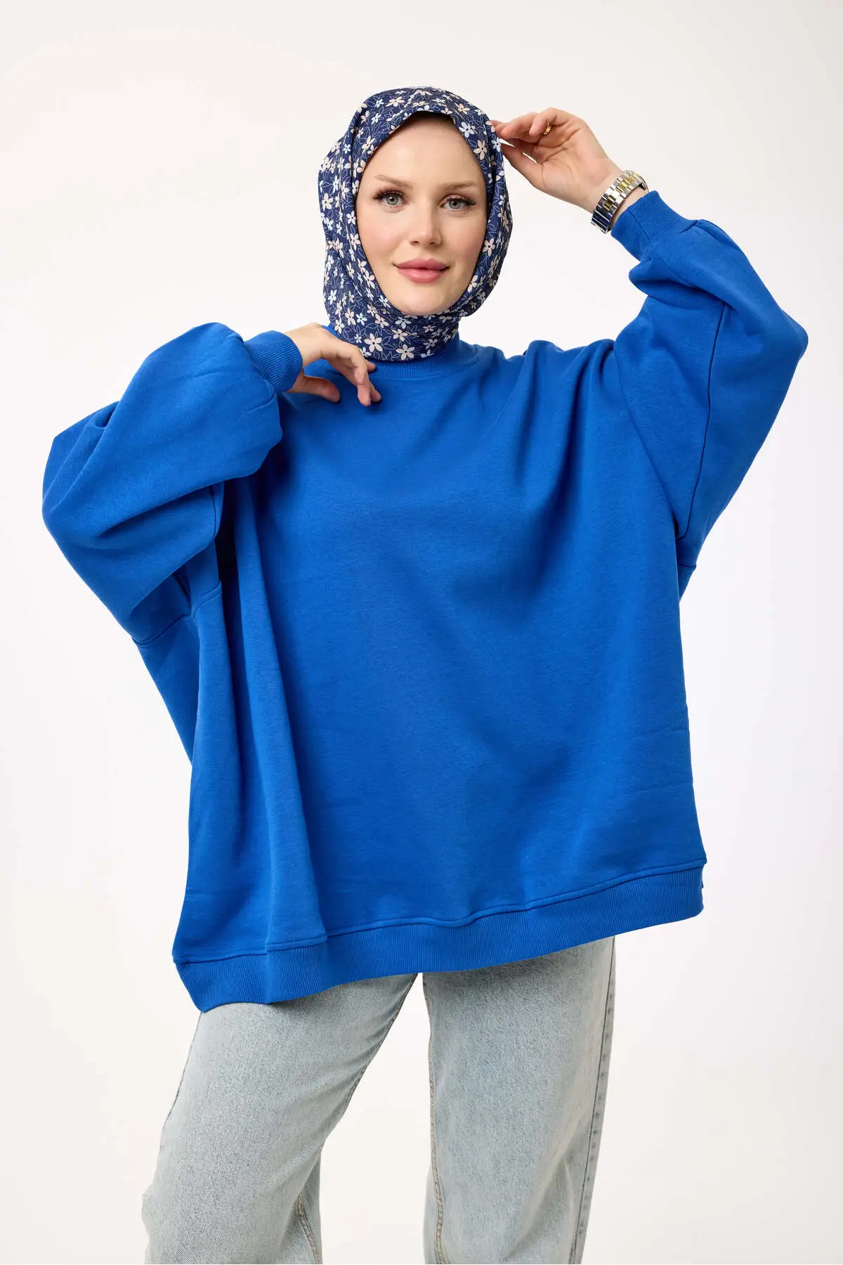 5334 - 3 İplik Şardonlu Salaş Basic Kadın Sweatshirt