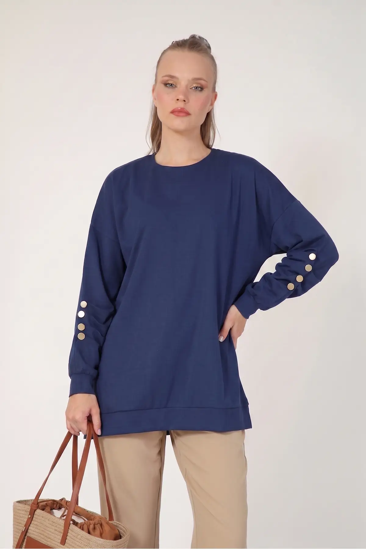 5633 - Rahat, Salaş Basic Kadın Uzun Sweatshirt