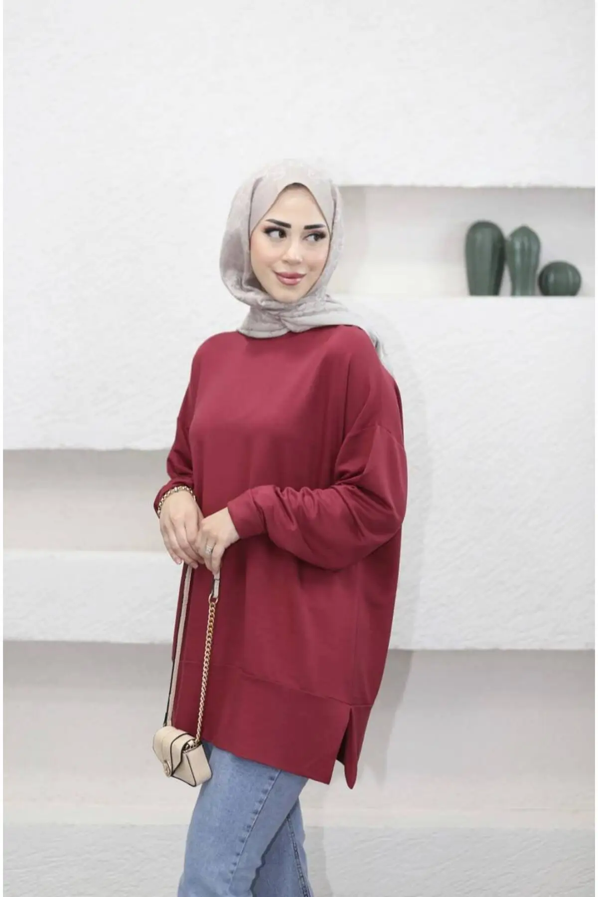 5704 - Rahat, Salaş Basic Kadın Uzun Sweatshirt