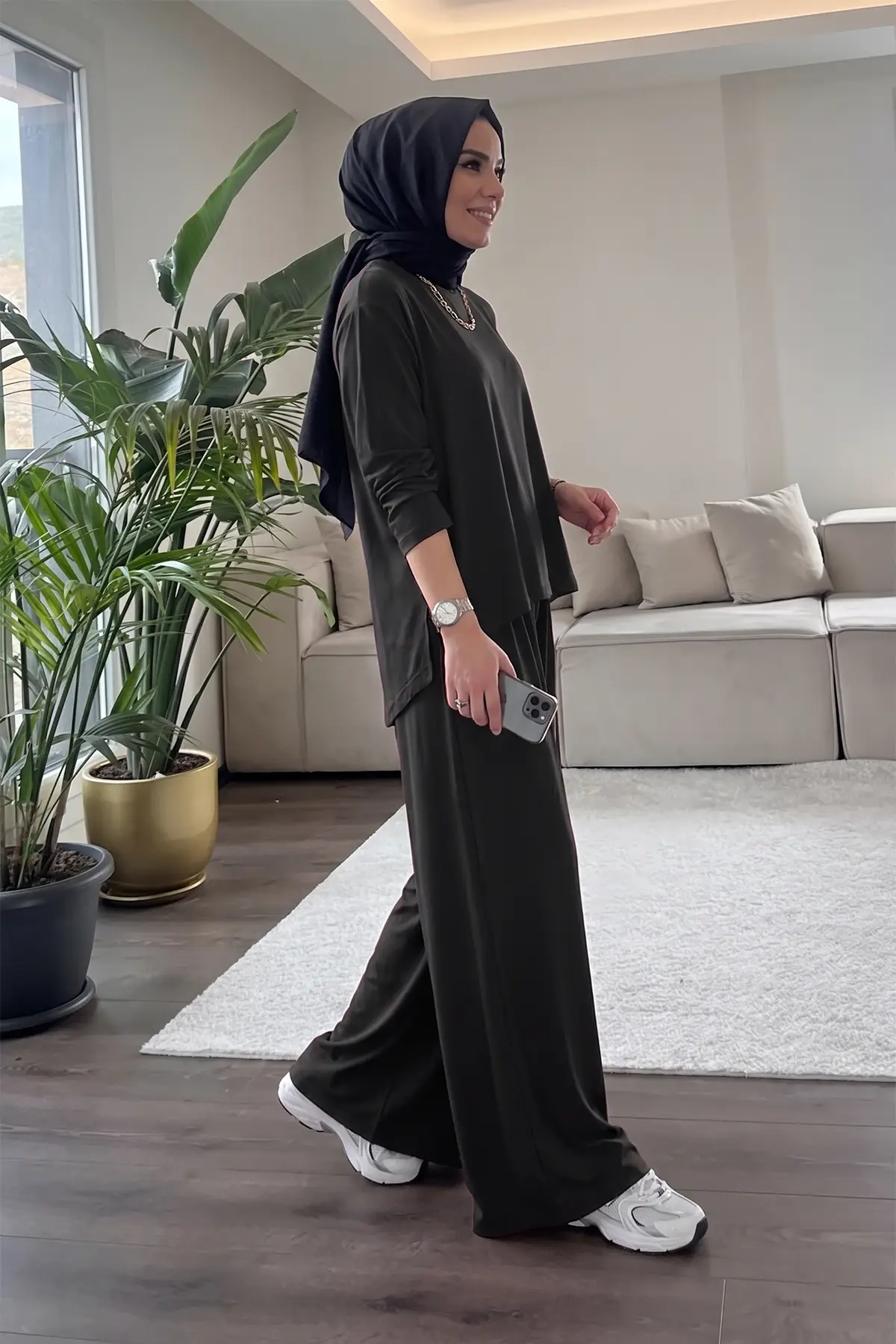 5712 - Şık Rahat Yumuşak Dokulu Kadın Bluz Pantolon Takımı - Siyah