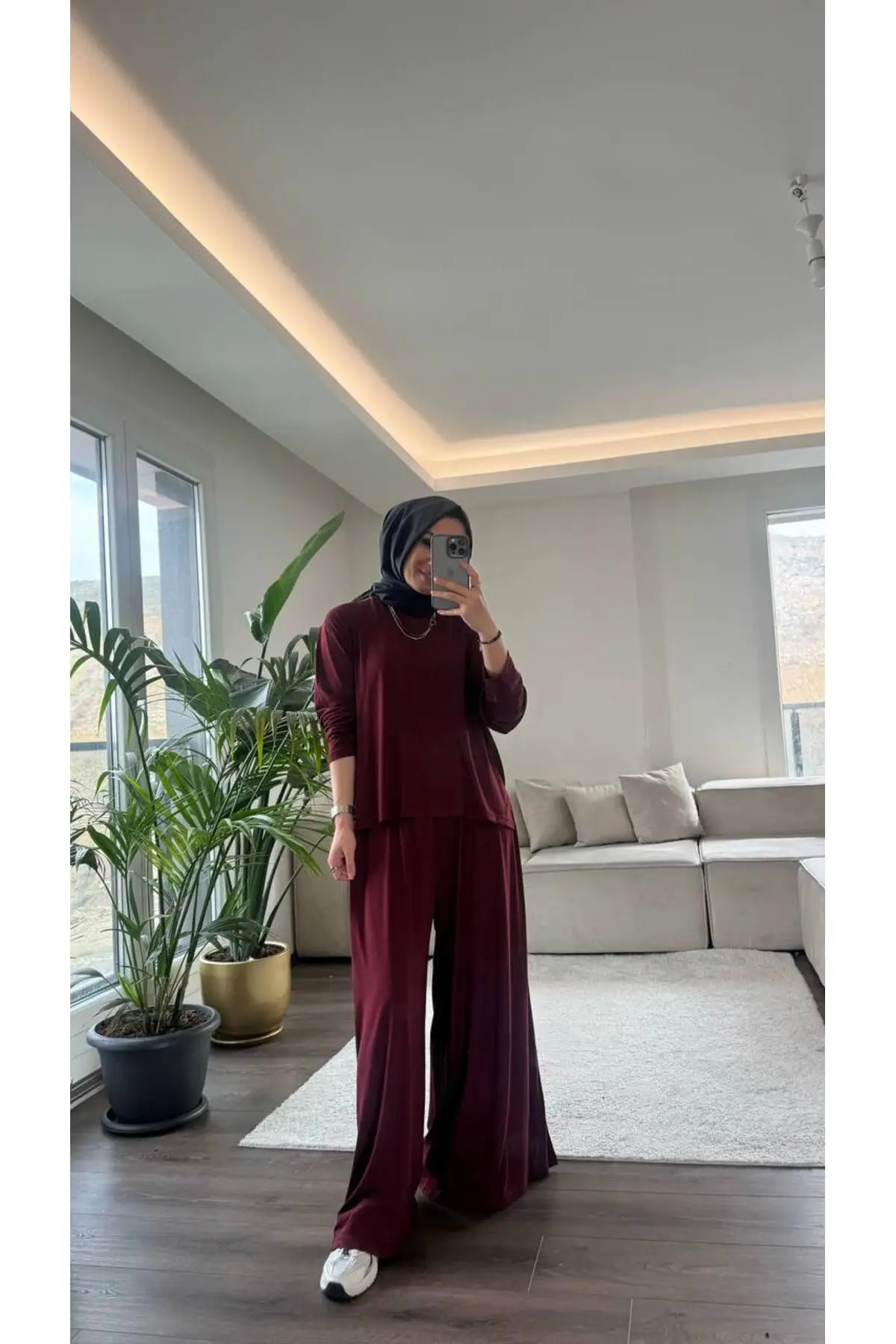 5712 - Şık Rahat Yumuşak Dokulu Kadın Bluz Pantolon Takımı - Mürdüm