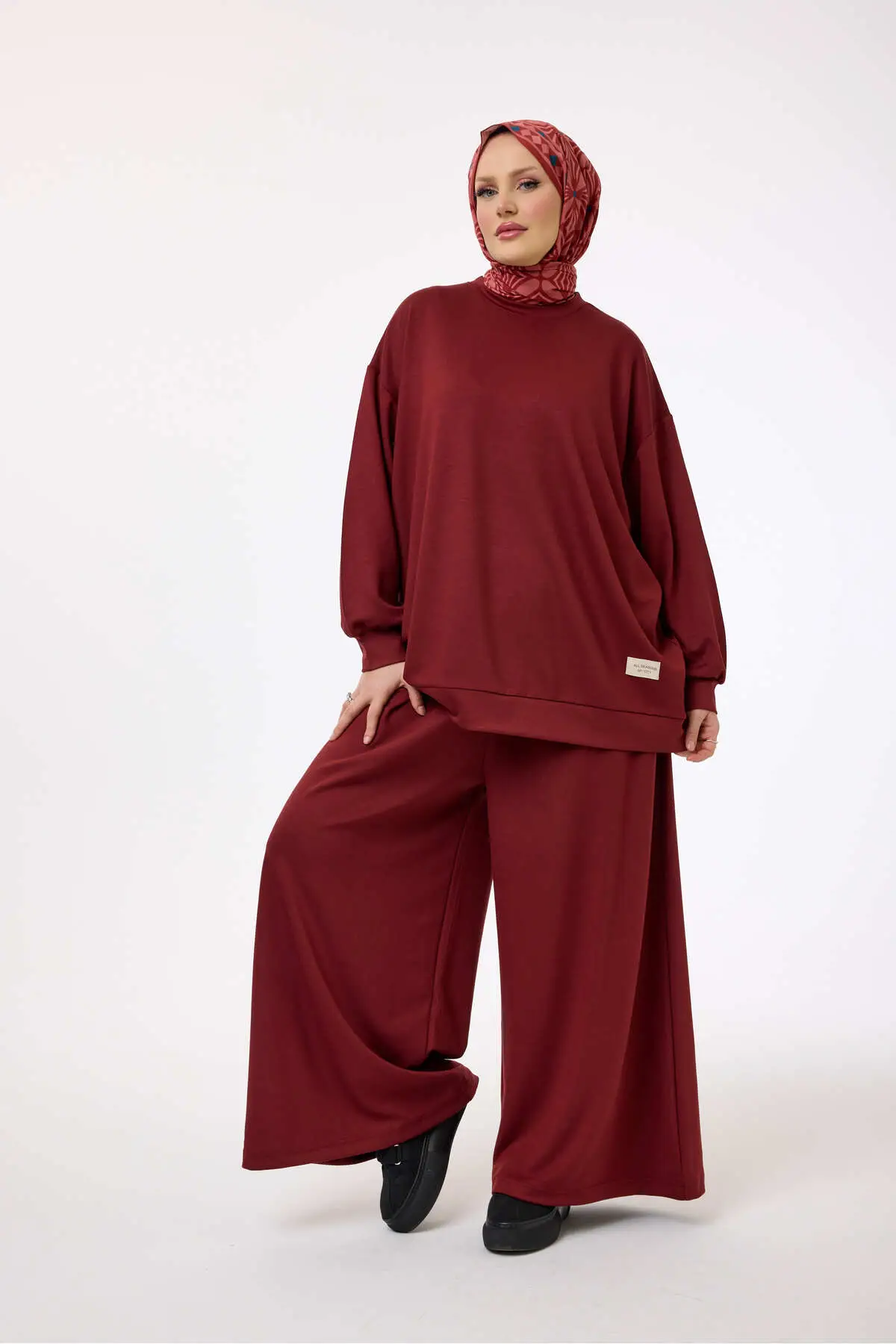 5722 - 2 İplik Oversize Rahat-Şık-Salaş Kadın Takımı - Mürdüm