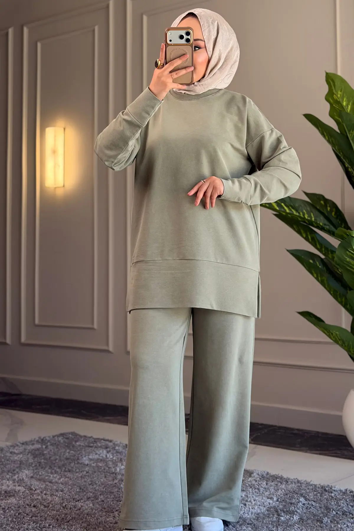 6024- Şık Rahat 2 İplik Soft Yıkama Basic Salaş Kadın Takım - Ada Çayı
