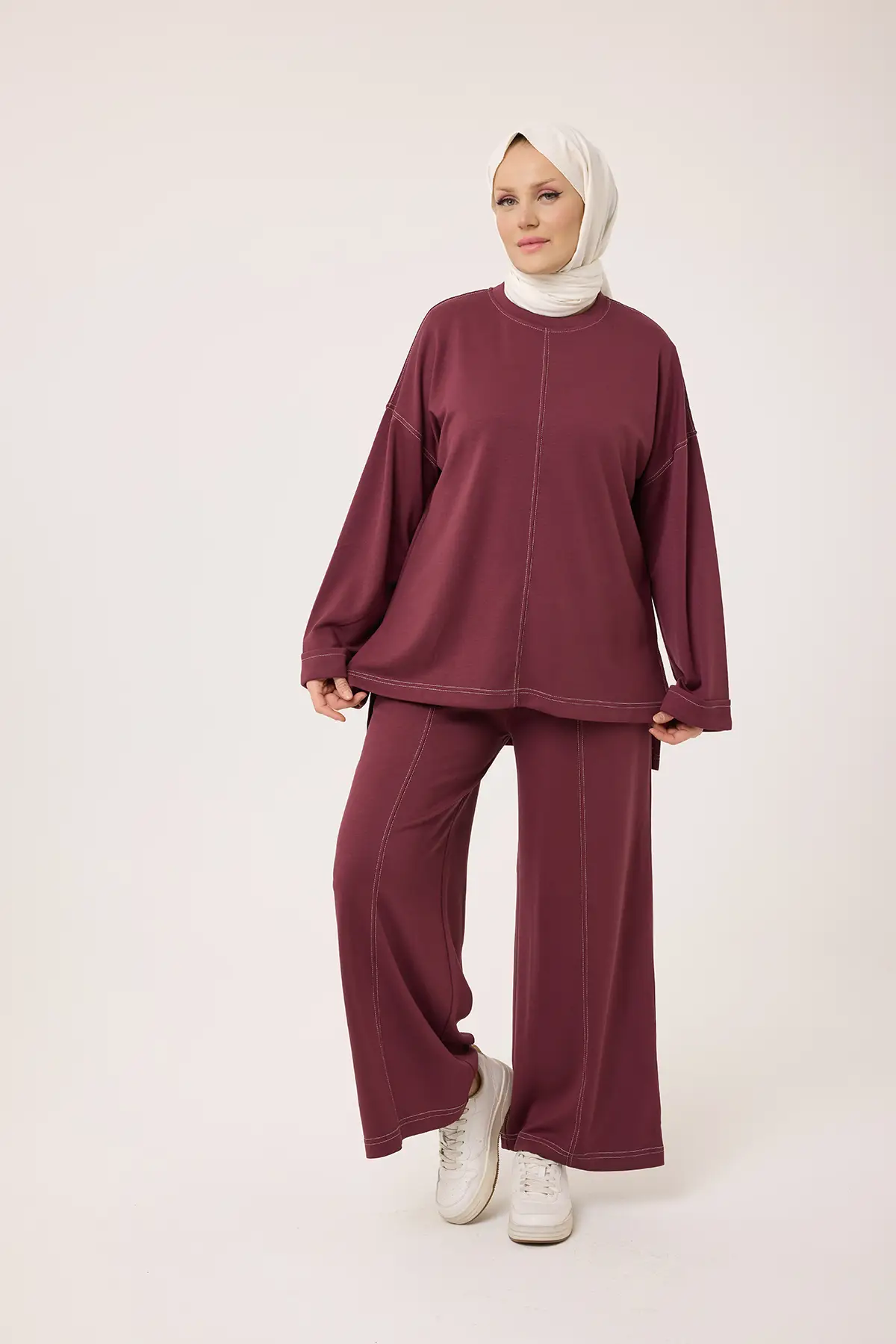 6070 - Yumuşak Kumaş Rahat-Şık-Salaş Kadın Takımı - Bordo