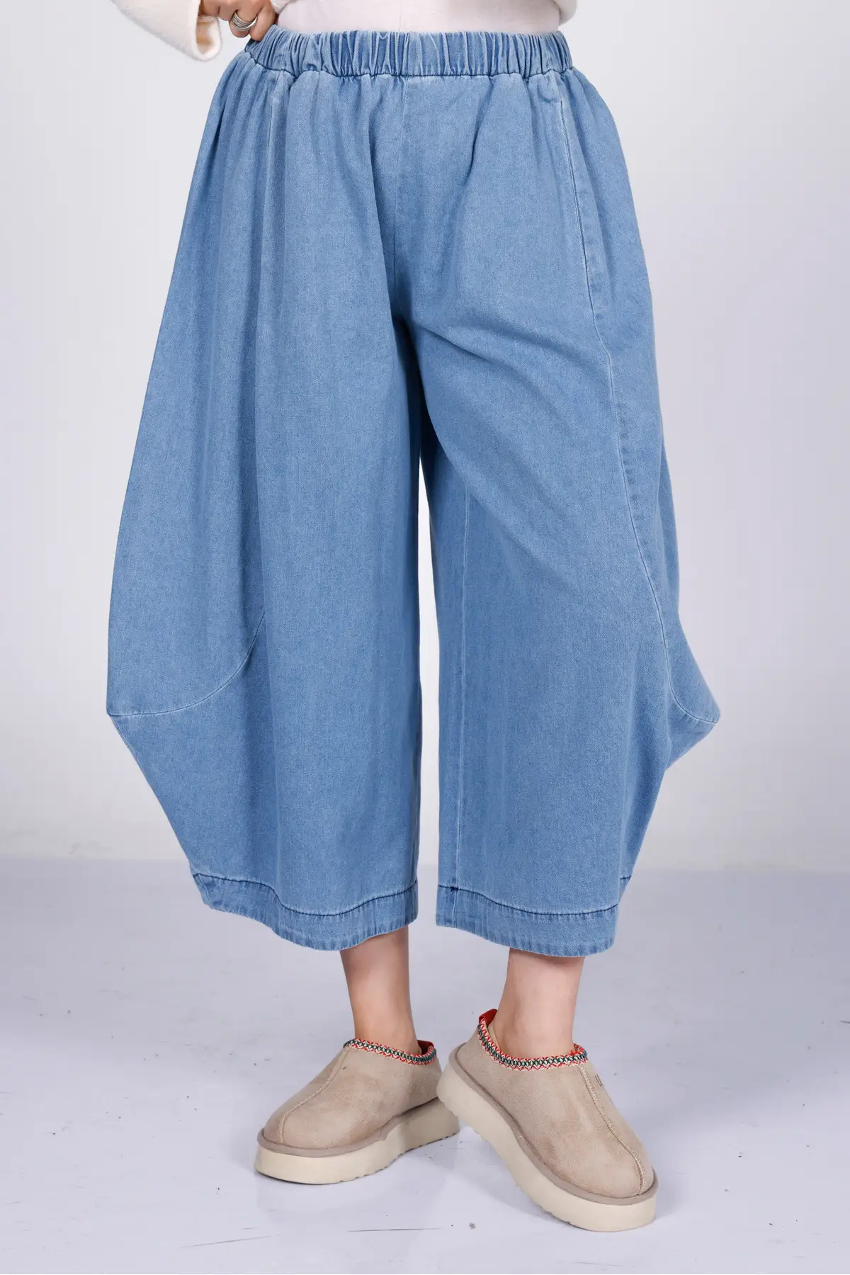 6128 - İnce Denim Rahat Salaş Bol Kesim Kadın Kot Pantolon - Mavi
