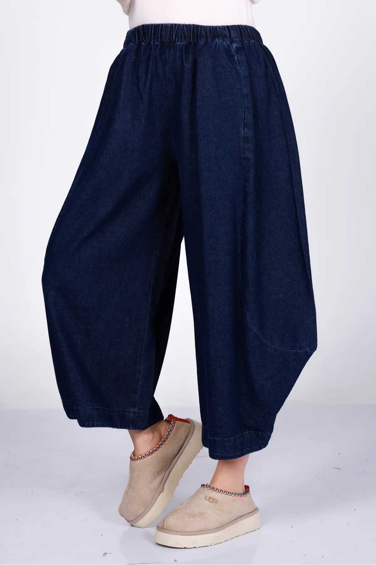 6128 - İnce Denim Rahat Salaş Bol Kesim Kadın Kot Pantolon - Lacivert