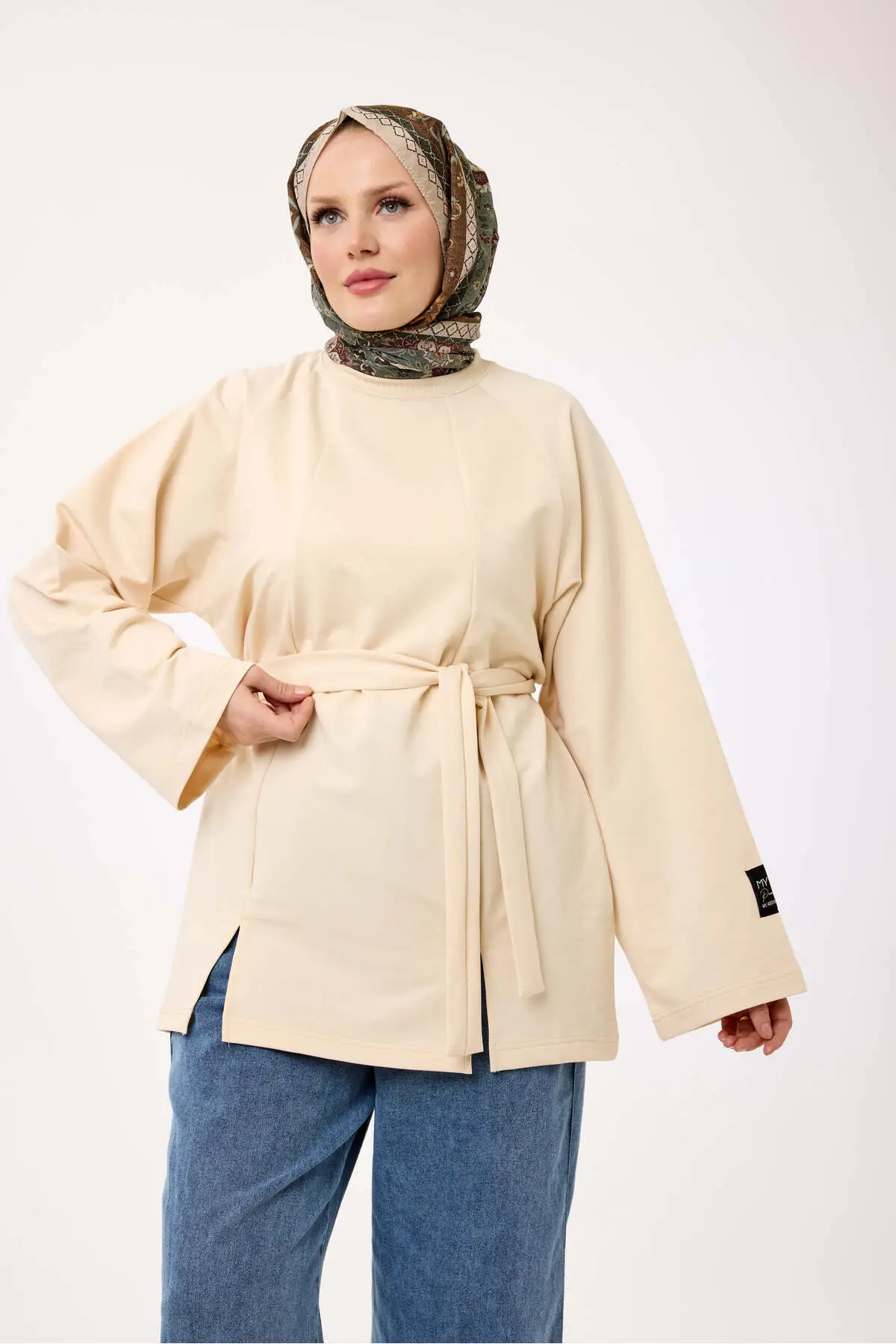 6232 - Rahat, Salaş 2 İplik Basic Kadın Uzun Tunik - Bej