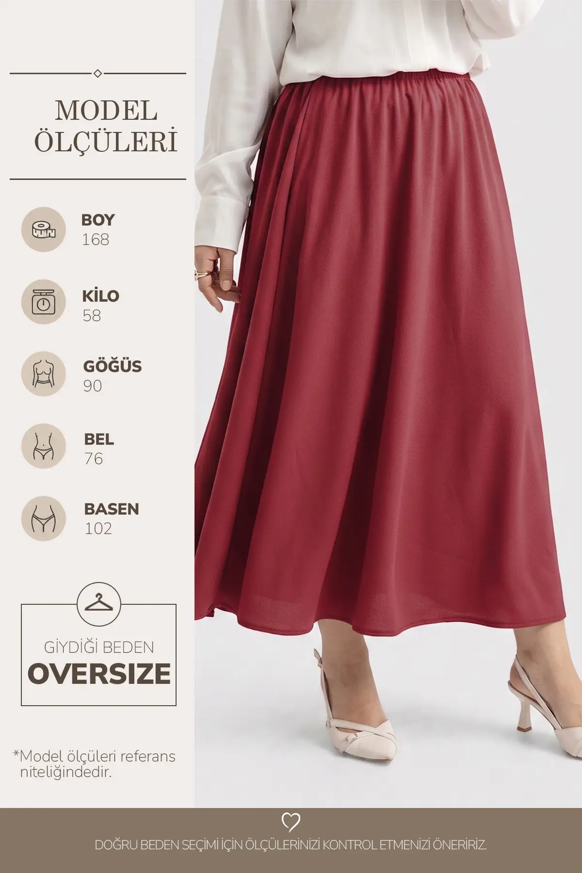 6443 - Rahat Şık Viskon Bel Lastikli Cobe Etek - Bordo