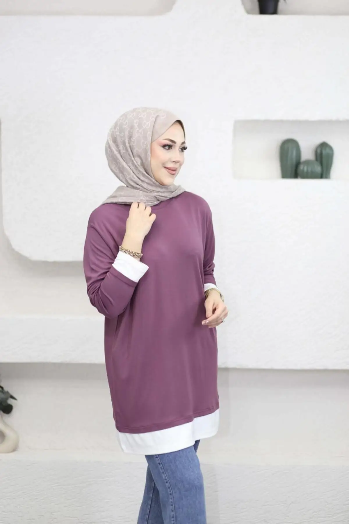 6447 - Rahat, Salaş Lina Basic Kadın Uzun Sweatshirt