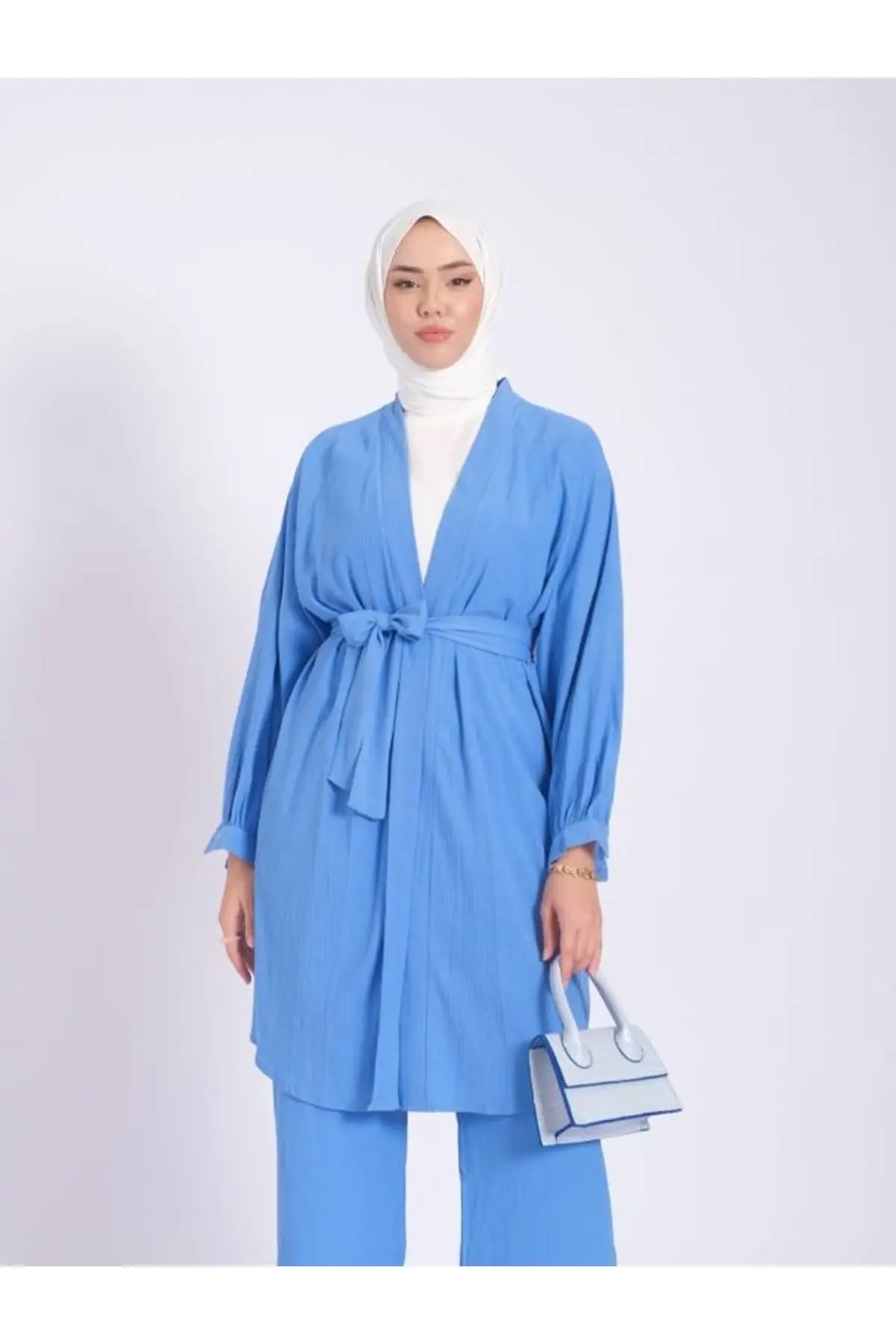 8511 - Poplin Pileli Gizli Düğmeli Kadın Gömlek - Bebe Mavisi