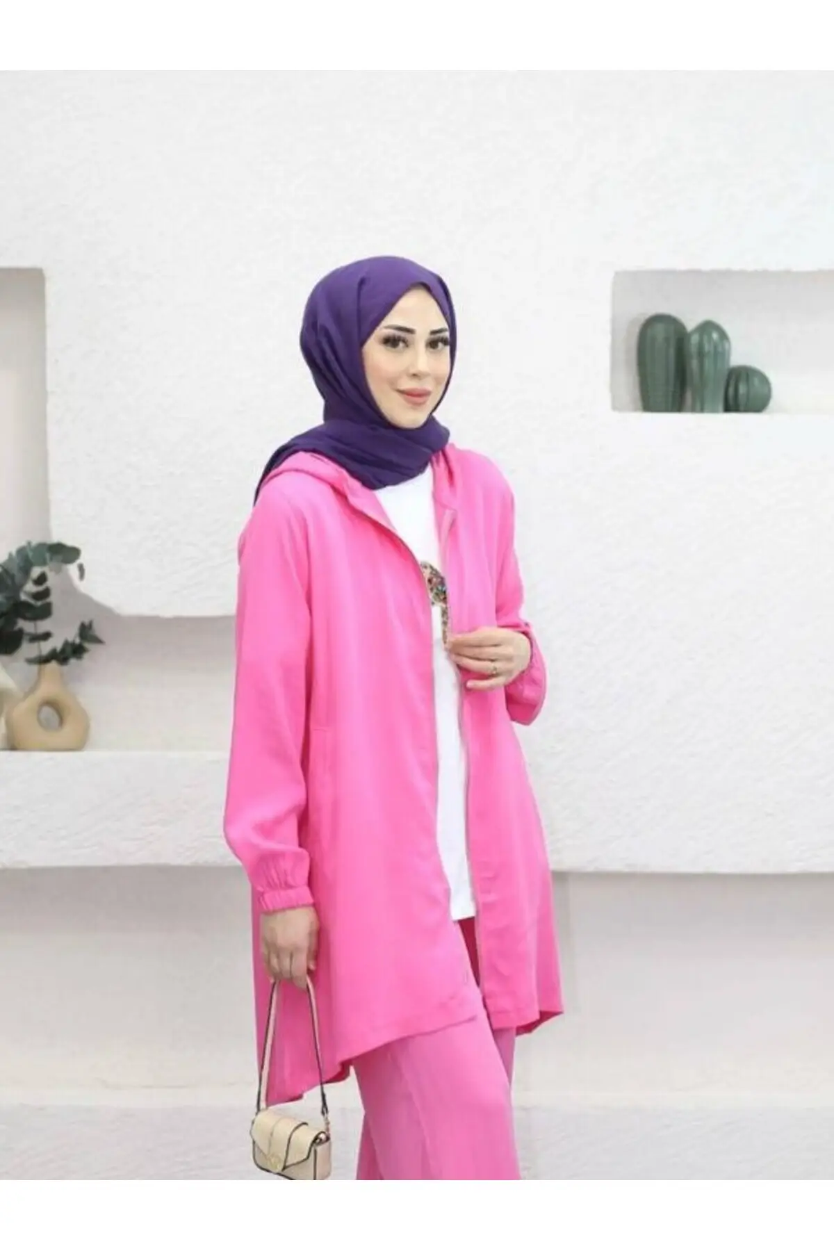 9026 - Rahat Fermuarlı Cepli Kapüşonlu Uzun Tunik