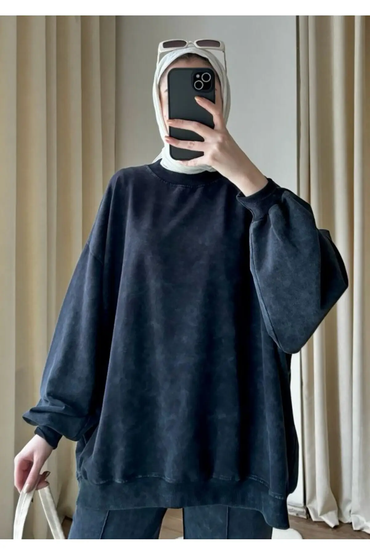 9033 - 2 Iplik Soft Yıkamalı Salaş Basic Kadın Sweatshirt