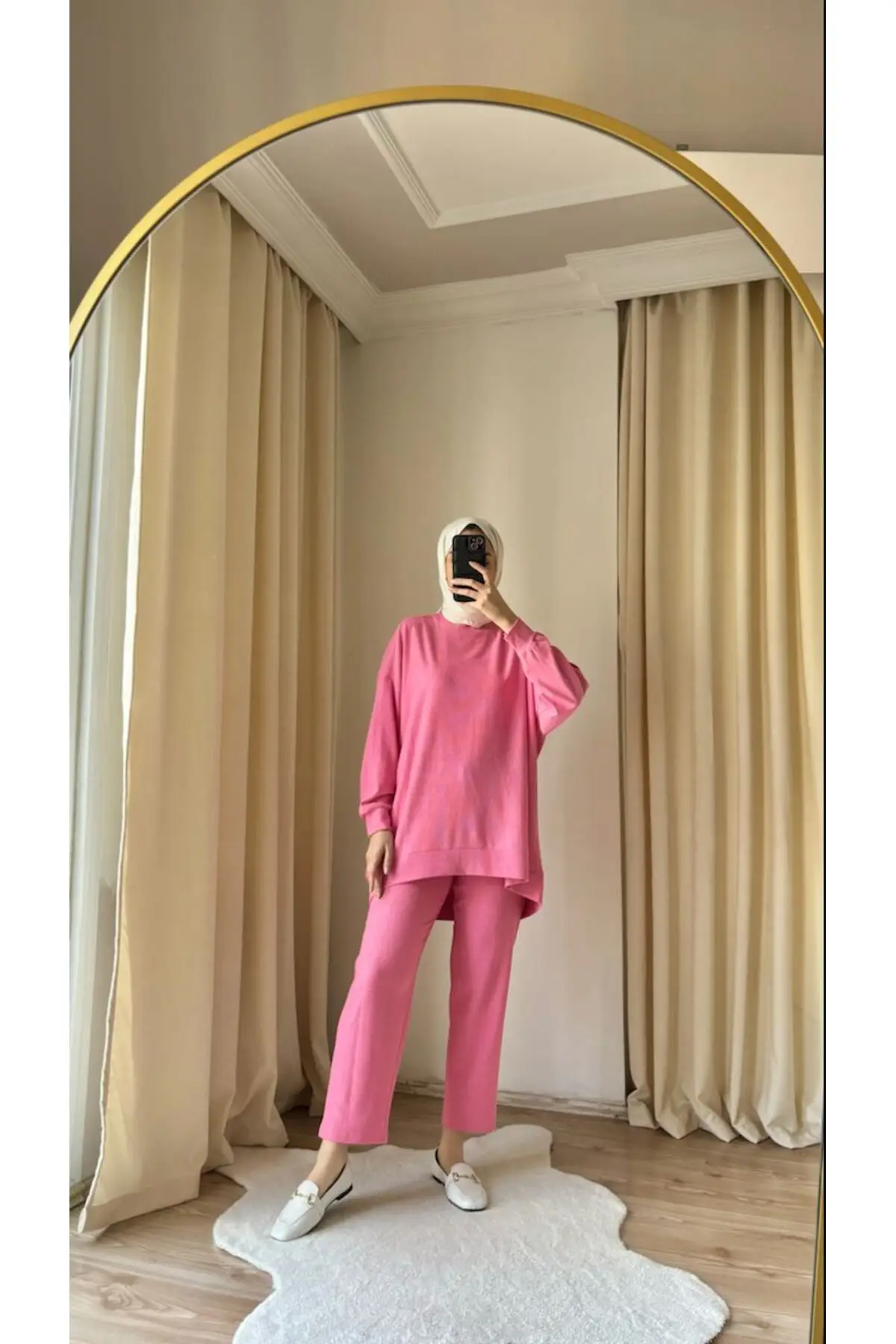 9105 - Şık Rahat Kadın Özel İnce Kumaş Pantolon Bluz Takımı - Pembe